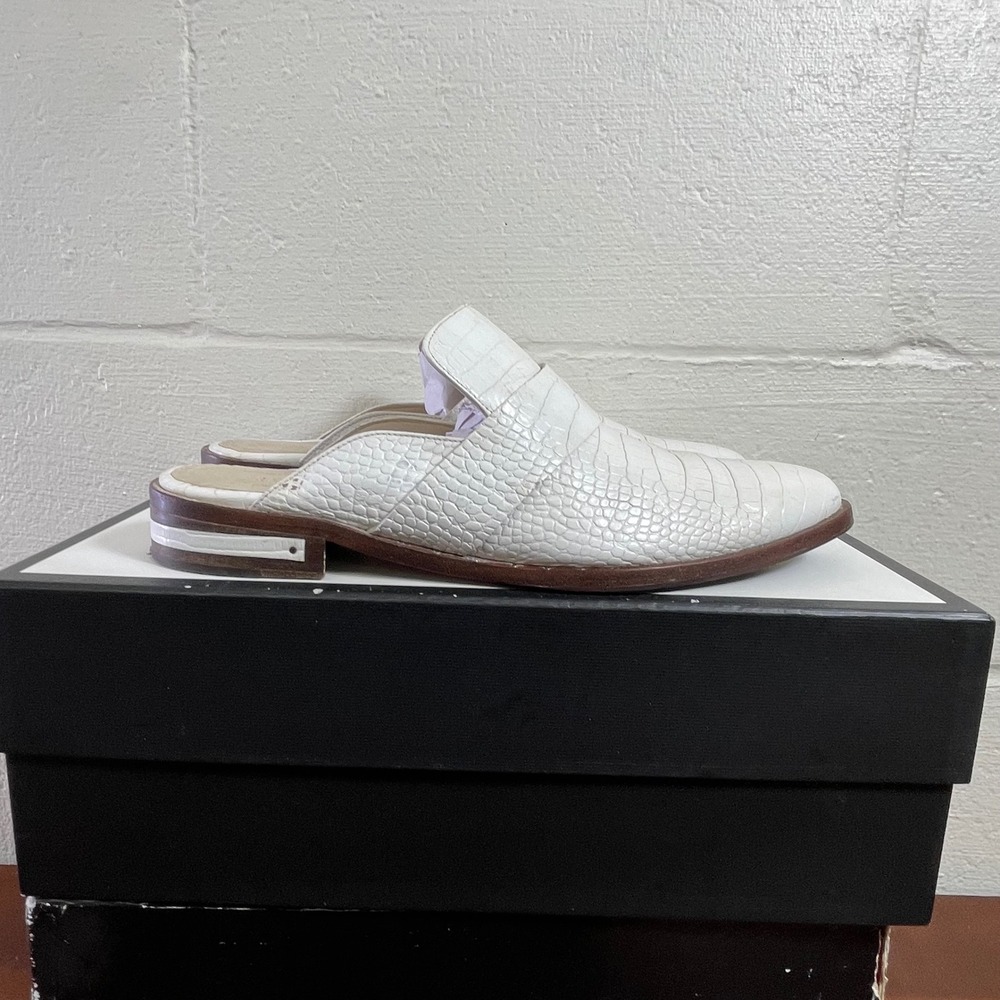 Freda Salvador Keen Mules White Croc Embossed Leathe Slip On Women's 11 US